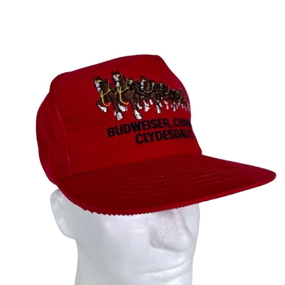 Vintage Budweiser Champion Clydesdales Snapback Trucker Hat RED Stylemaster Cap
